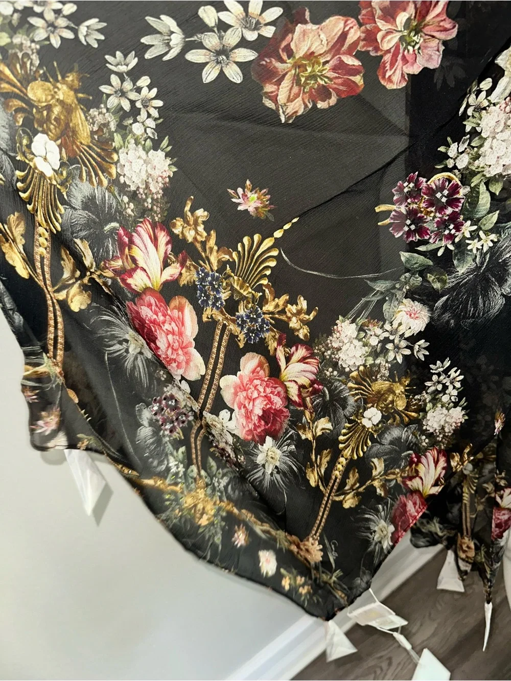 CAMILLA “A Night At The Opera” boho black floral silk long scarf shawl belt top